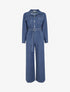 Combinaison en denim à taille élastiquée - Bleu denim - 1