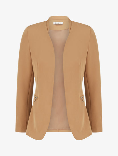 Veste unie à poches décoratives zippées - Beige - 1
