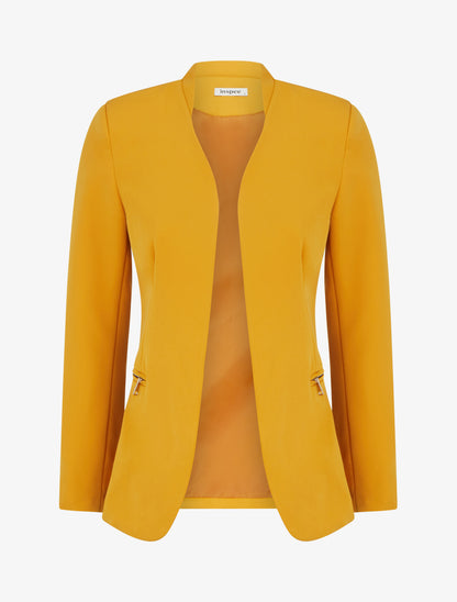 Veste unie à poches décoratives zippées - Jaune moutarde - 1