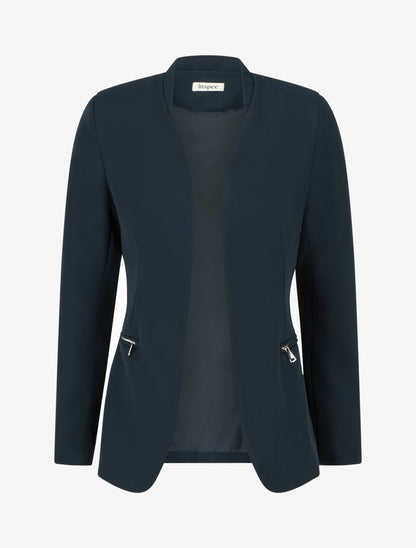 Veste unie à poches décoratives zippées - Marine - 1