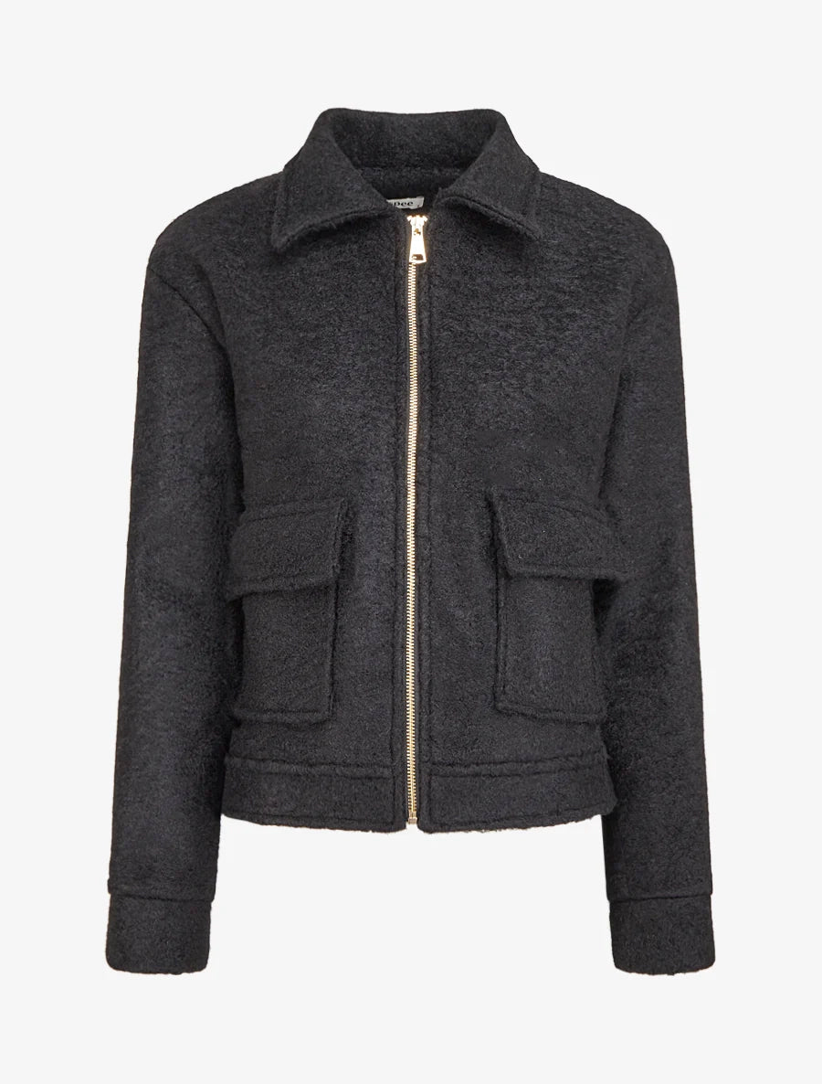 Veste effet laine bouclée zippée - Noir