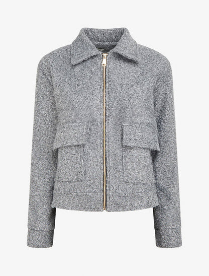 Veste effet laine bouclée zippée - Gris