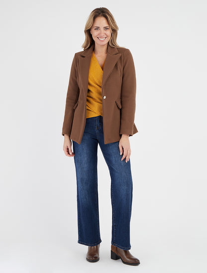 Veste droite col cranté - Marron clair