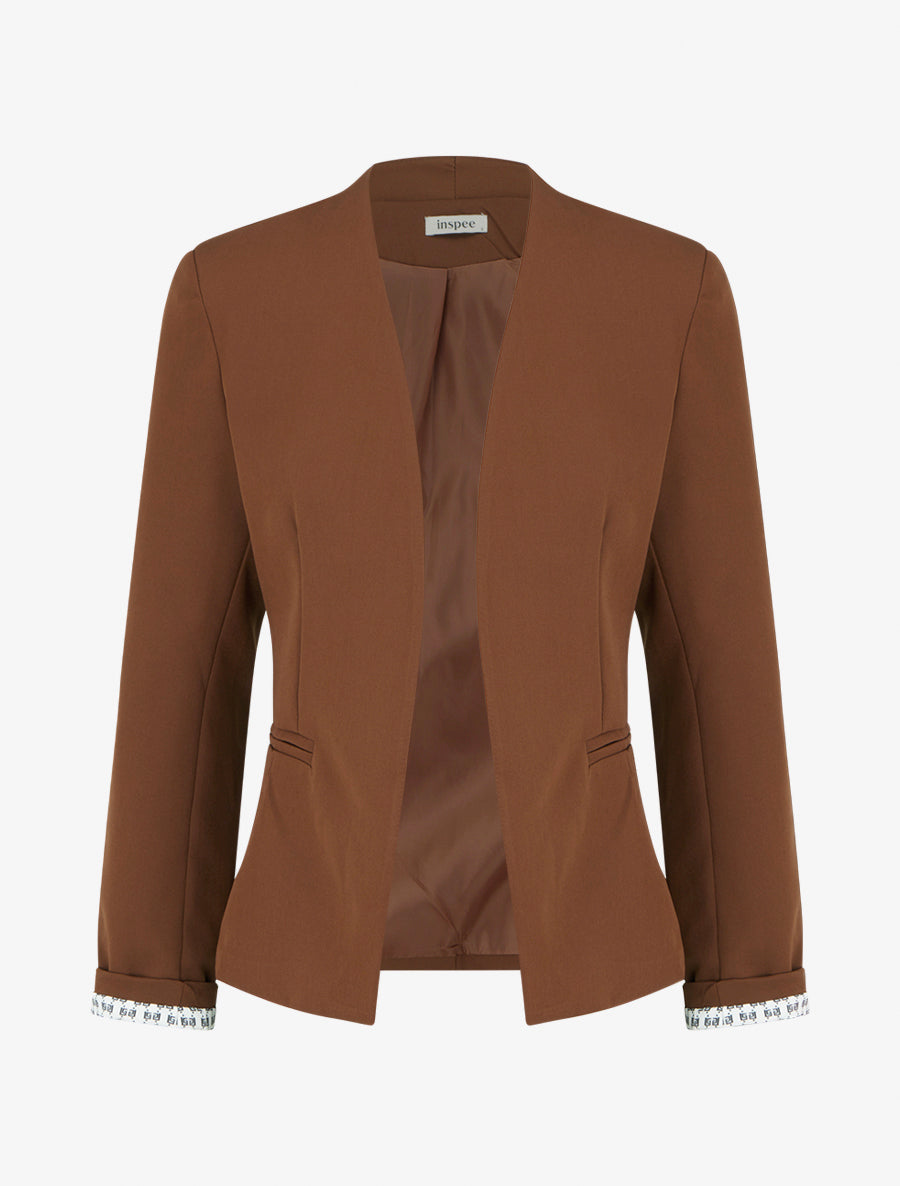 Veste épaulettes col droit doublée - Marron