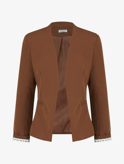 Veste épaulettes col droit doublée - Marron