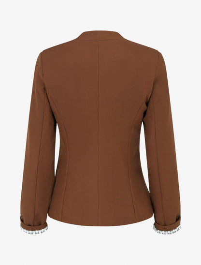 Veste épaulettes col droit doublée - Marron