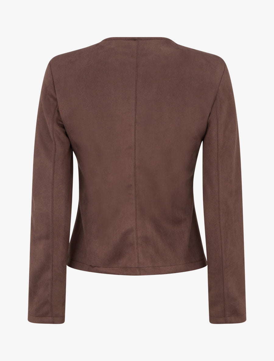 Veste courte ouverte en suédine - Marron - 2