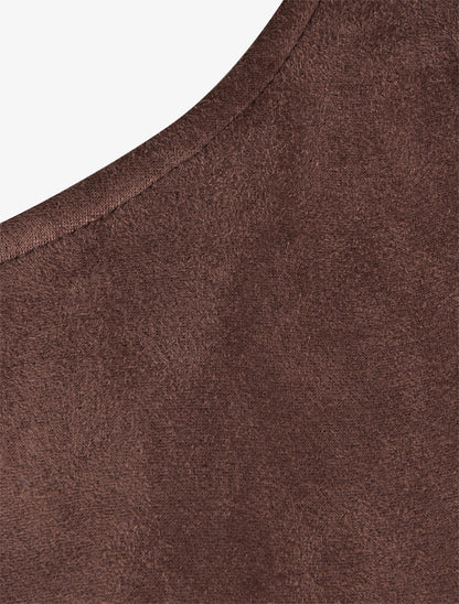 Veste courte ouverte en suédine - Marron - 3