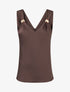 Top satiné à empiècement bijoux - Marron - 1