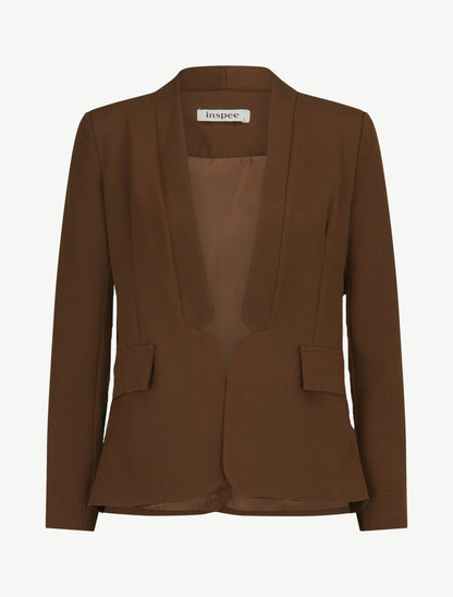 Veste à col droit et bord cranté - Marron - 1