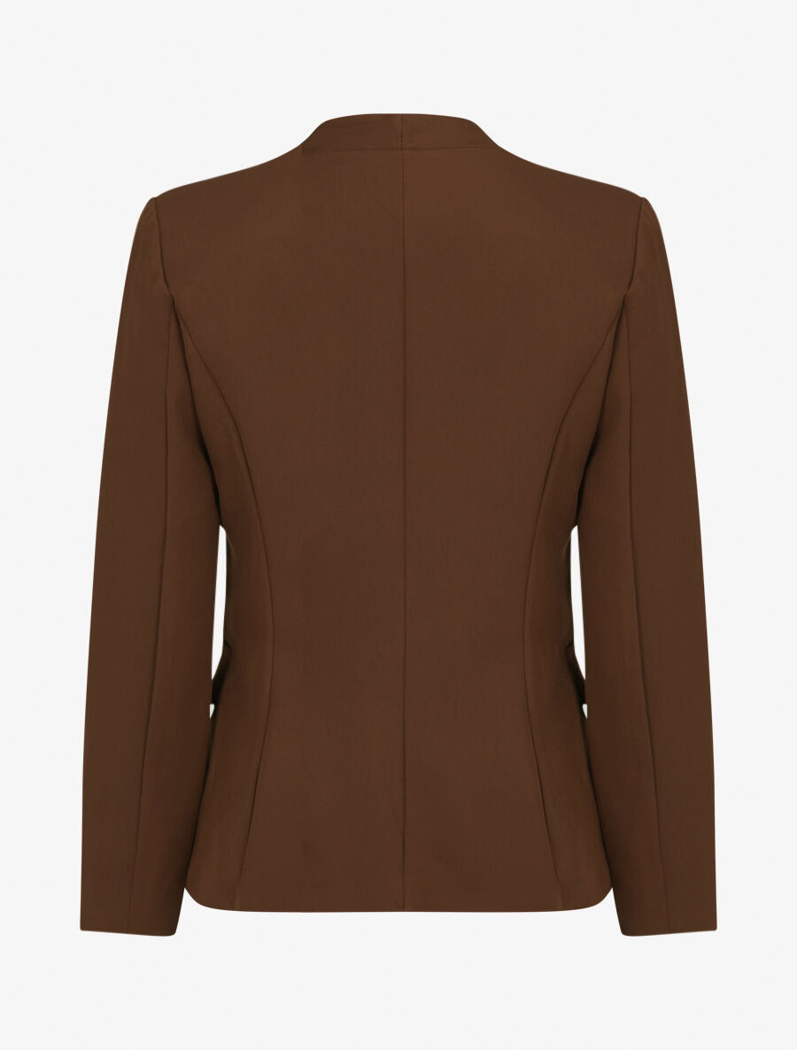 Veste à col droit et bord cranté - Marron - 2