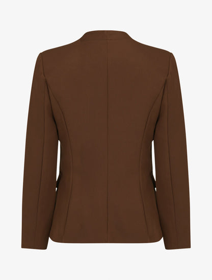 Veste à col droit et bord cranté - Marron - 2