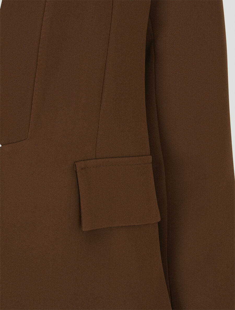 Veste à col droit et bord cranté - Marron - 3
