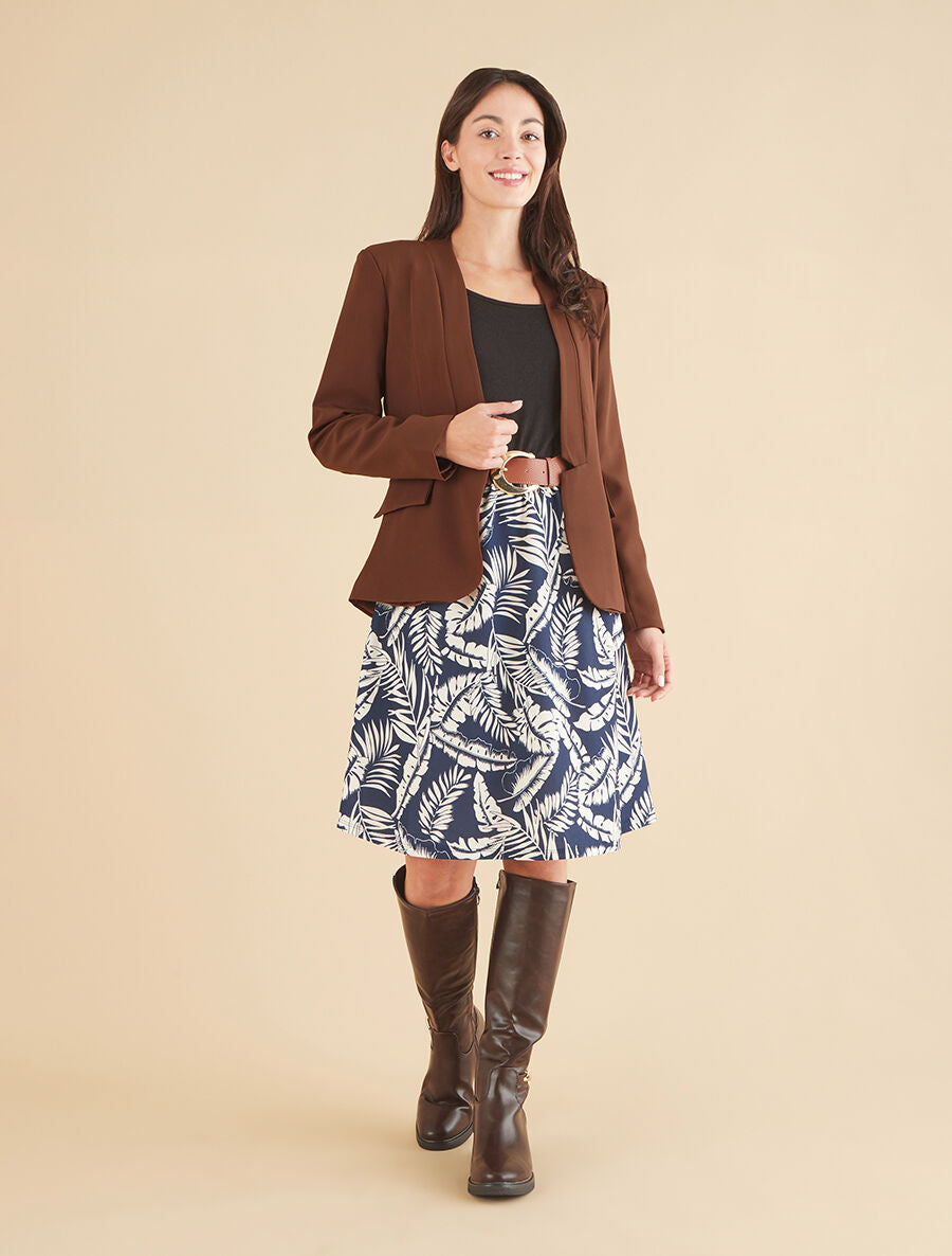 Veste à col droit et bord cranté - Marron - 4