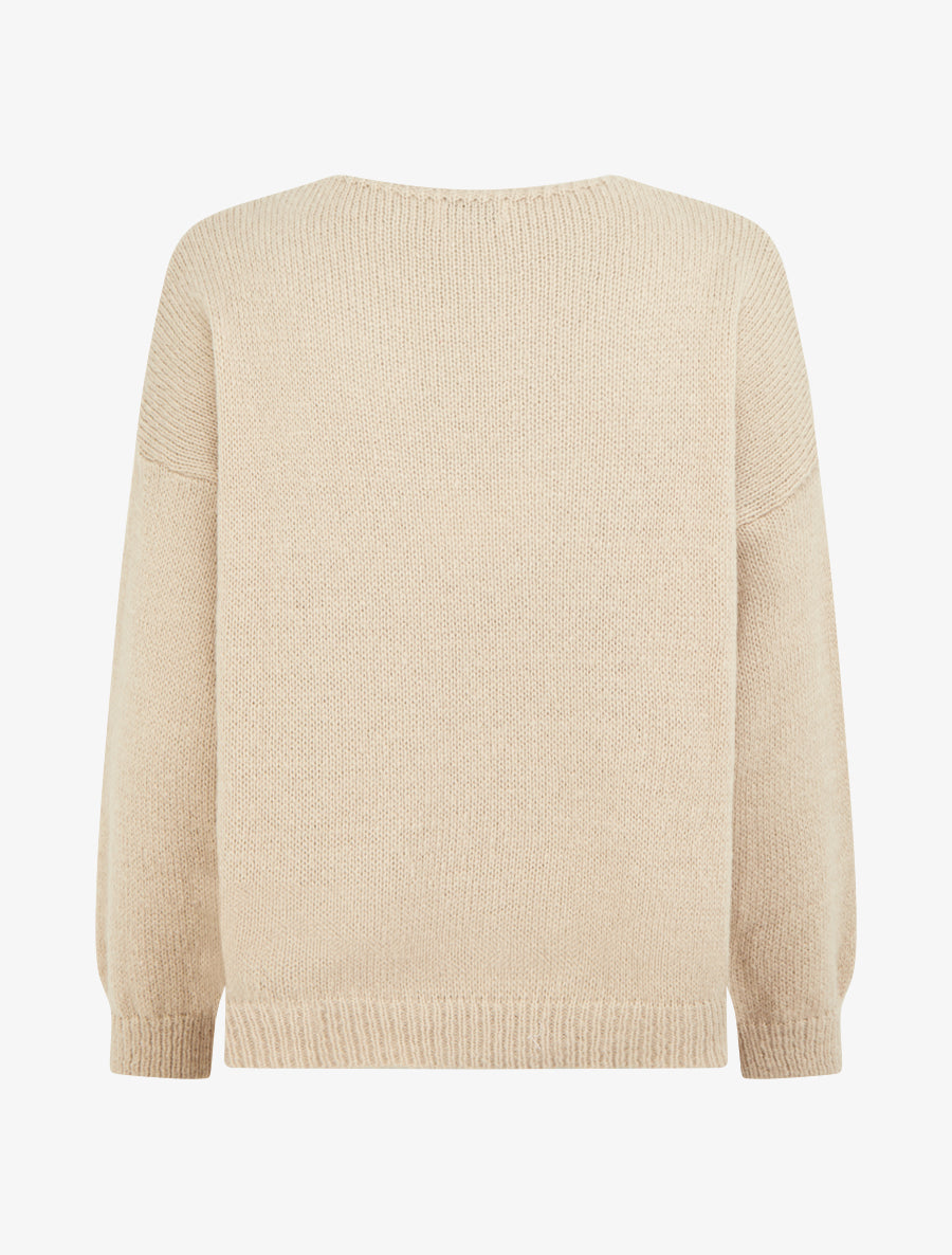 Pull uni en maille à flocage - Beige - 2