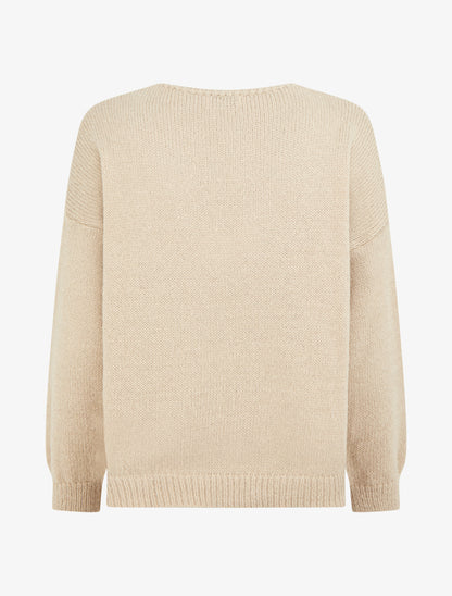 Pull uni en maille à flocage - Beige - 2