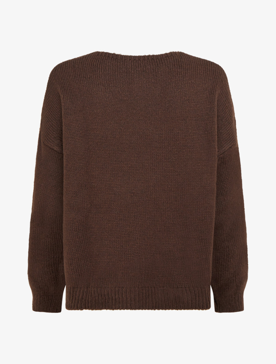 Pull uni en maille à flocage - Marron - 2