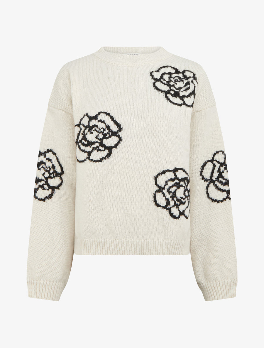 Pull uni à motifs fleurs - Crème - 1