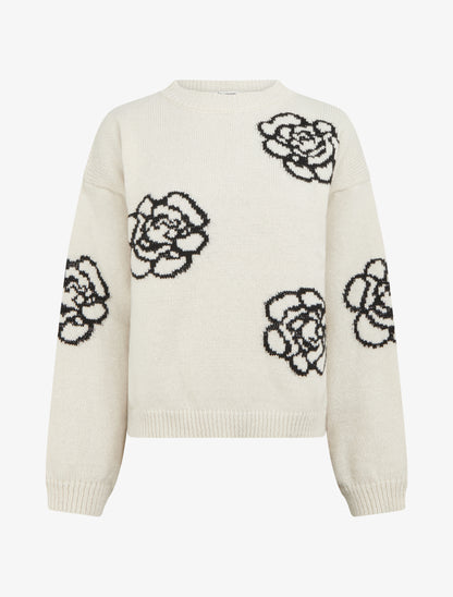Pull uni à motifs fleurs - Crème - 1