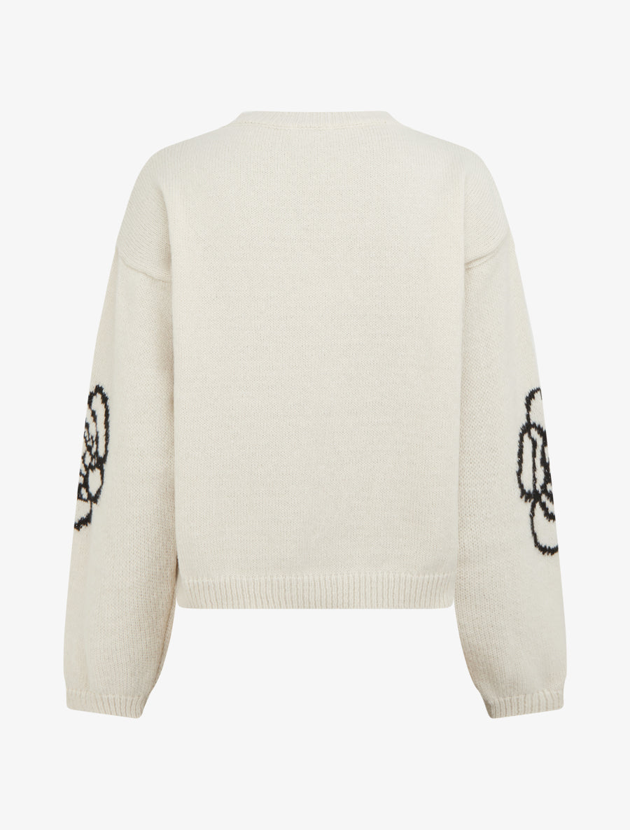 Pull uni à motifs fleurs - Crème - 2