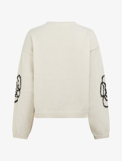 Pull uni à motifs fleurs - Crème - 2