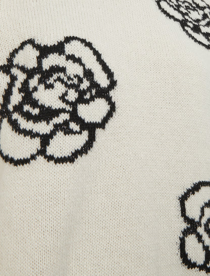Pull uni à motifs fleurs - Crème - 3