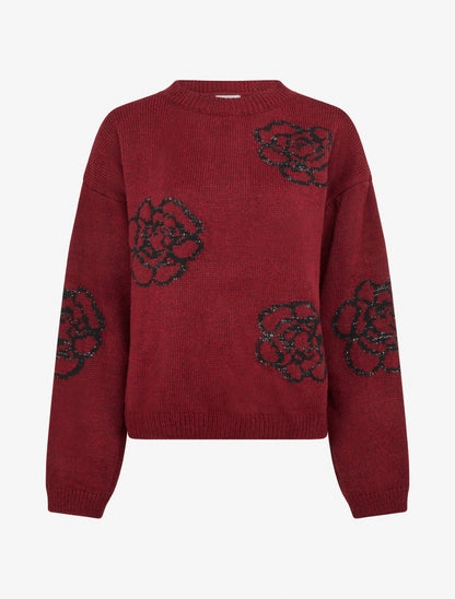 Pull uni à motifs fleurs - Bordeaux - 1