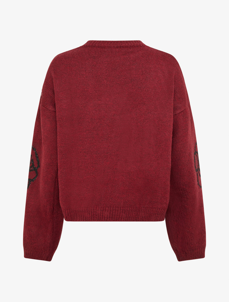 Pull uni à motifs fleurs - Bordeaux - 2