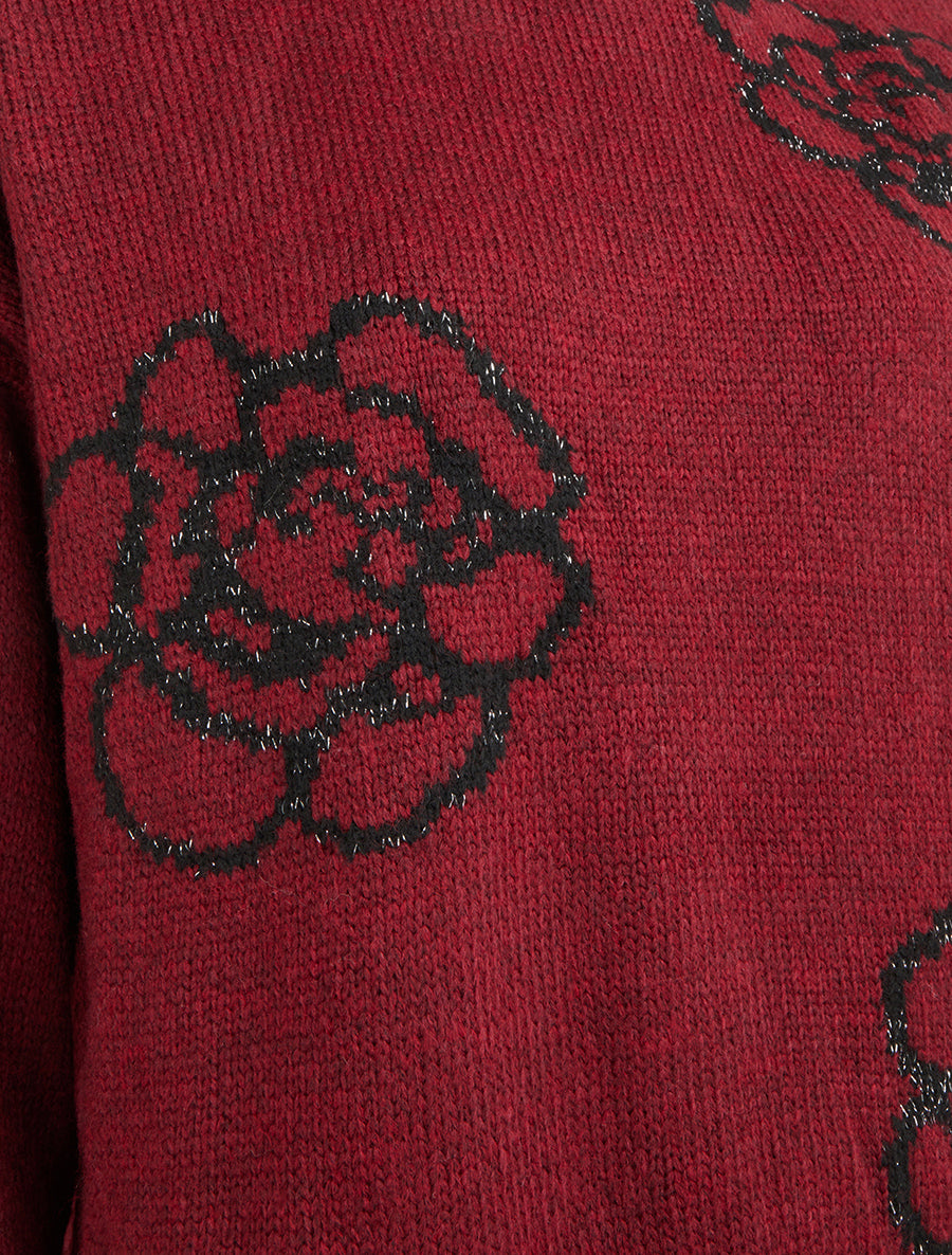 Pull uni à motifs fleurs - Bordeaux - 3