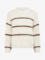 Pull en maille à motif rayures - Crème/marron - 1