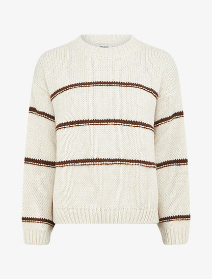 Pull en maille à motif rayures - Crème/marron - 1