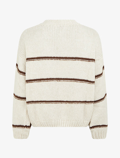 Pull en maille à motif rayures - Crème/marron - 2