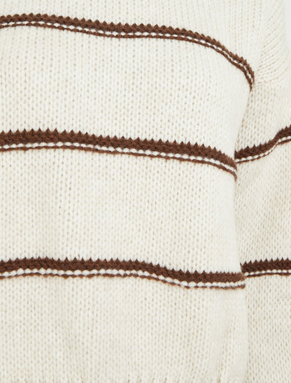 Pull en maille à motif rayures - Crème/marron - 3