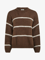 Pull en maille à motif rayures - Marron/blanc - 1