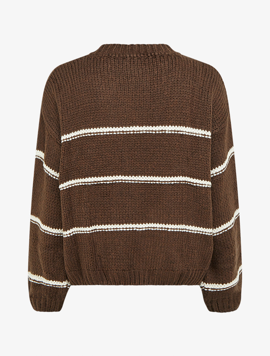 Pull en maille à motif rayures - Marron/blanc - 2