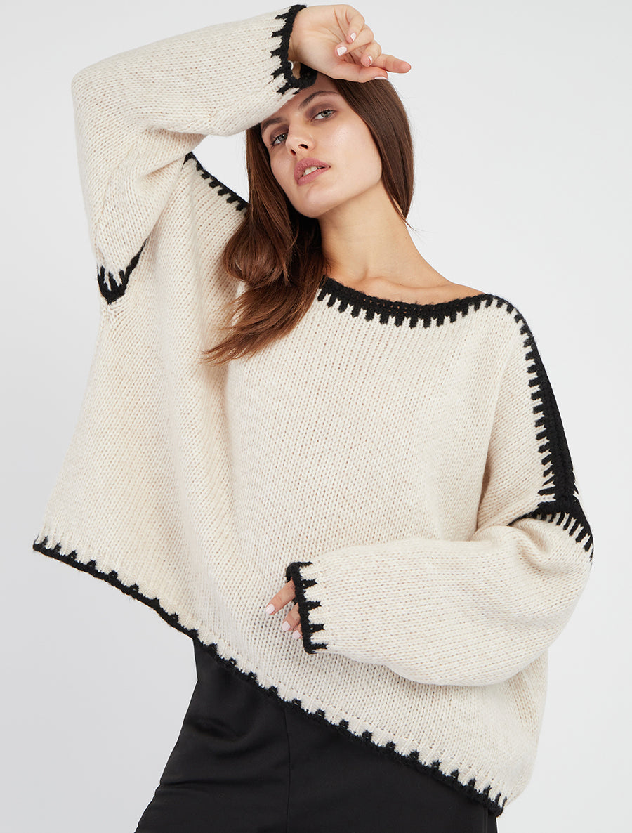 Pull oversize à bandes contrastées - Beige