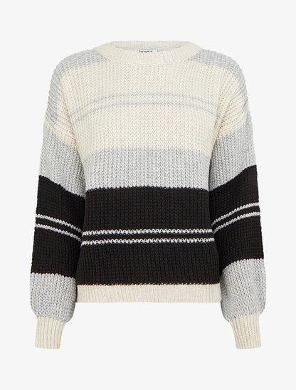 Pull en maille à bandes contrastantes - Gris/beige - 1