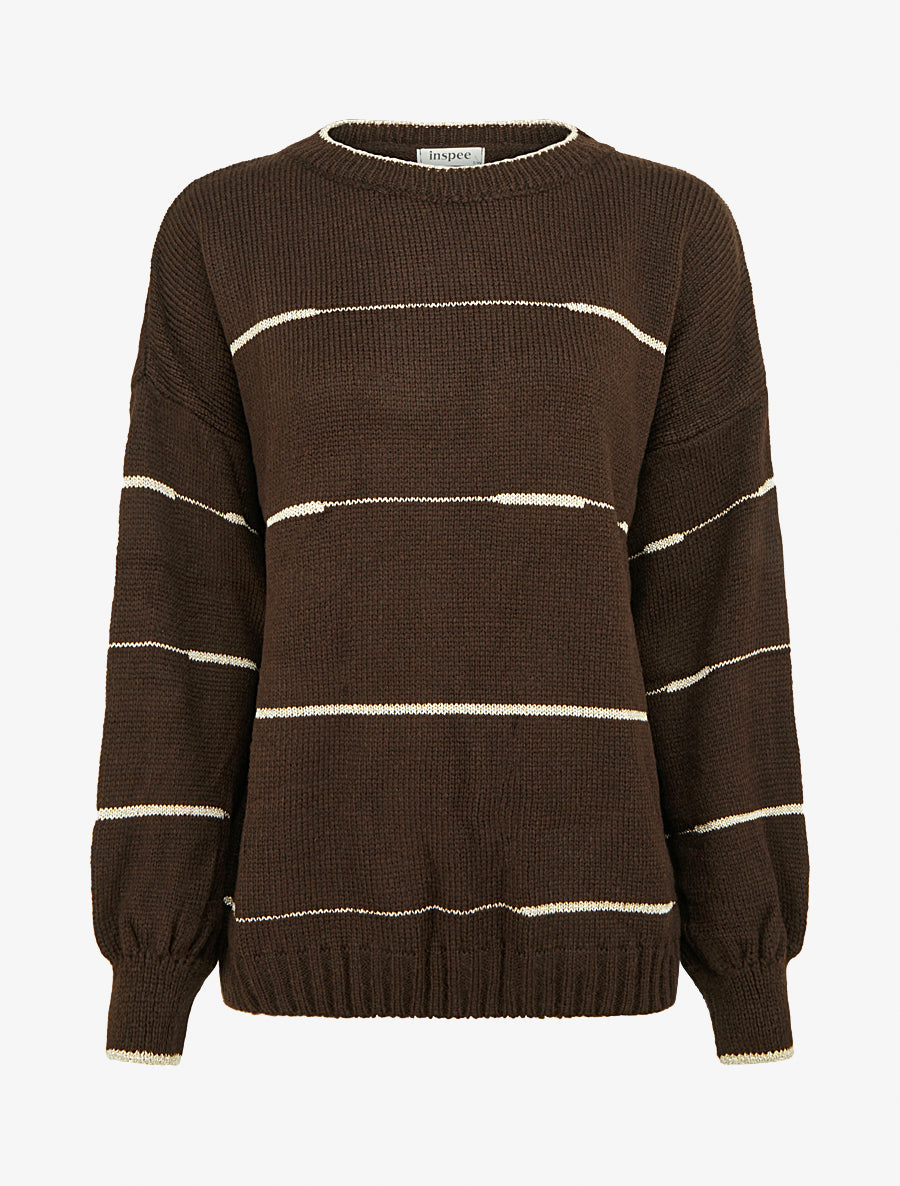 Pull uni à raures irisées - Marron - 1