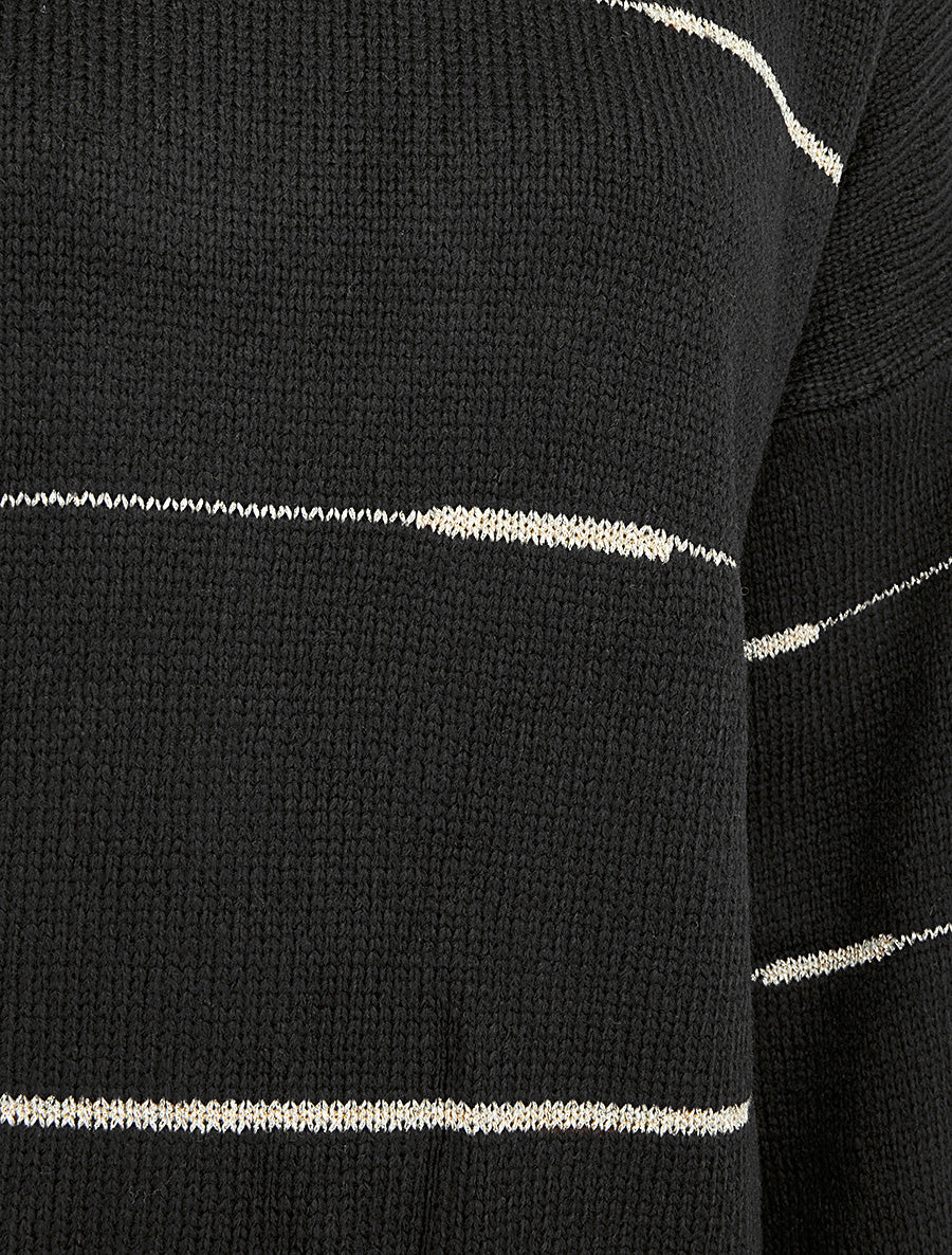Pull uni à raures irisées - Noir - 3