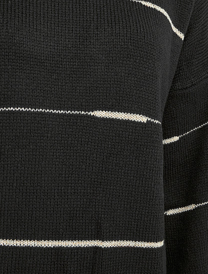 Pull uni à raures irisées - Noir - 3