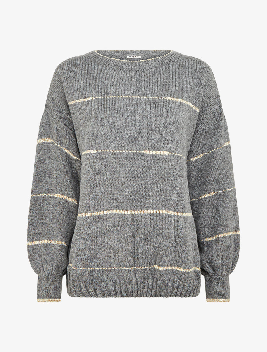 Pull uni à raures irisées - Gris - 1