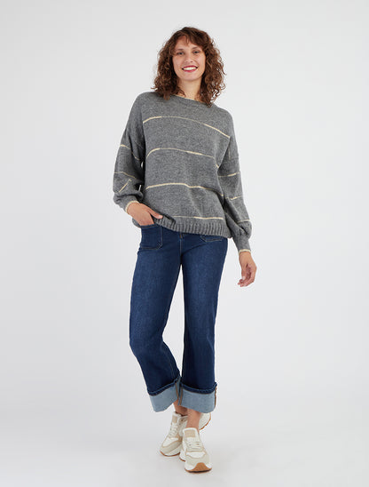 Pull rayures irisées encolure ronde - Gris