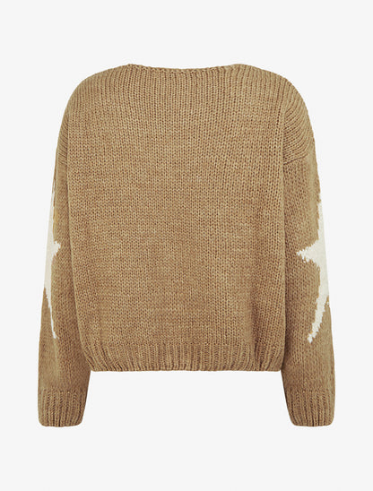 Pull en maille uni à motifs étoiles - Camel