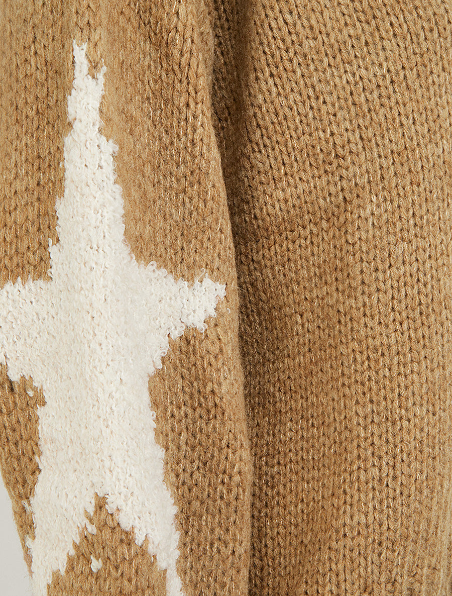 Pull en maille uni à motifs étoiles - Camel - 3