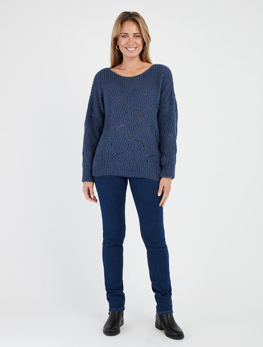 Pull en maille à détail ajouré - Bleu