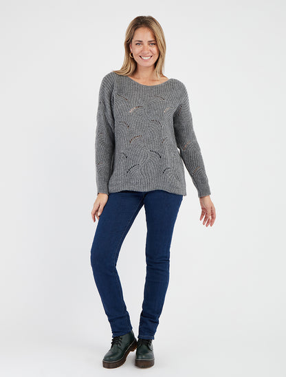 Pull en maille à détail ajouré - Gris