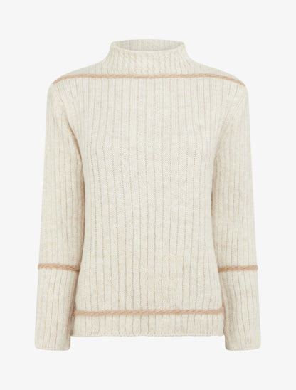 Pull uni à lignes constratantes - Beige - 1