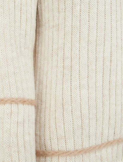 Pull uni à lignes constratantes - Beige - 3