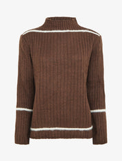 Pull uni à lignes constratantes - Marron - 1