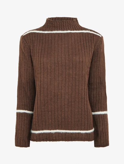 Pull uni à lignes constratantes - Marron - 1